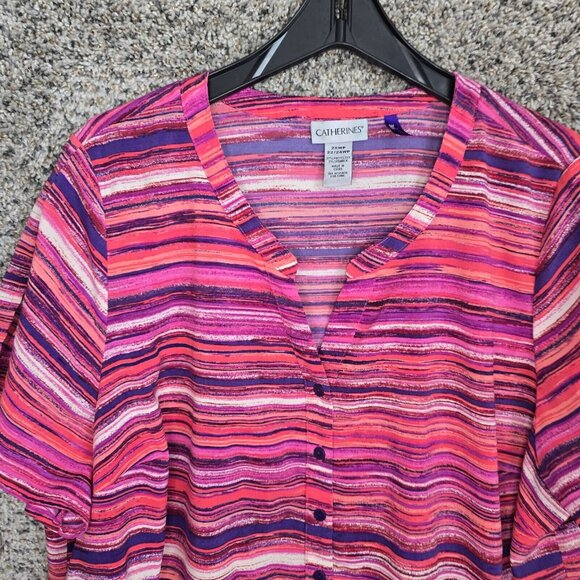 Catherines Top Womens Petite Plus 2XWP 22/24WP Pink Striped Button Up Ladies - Picture 4 of 7